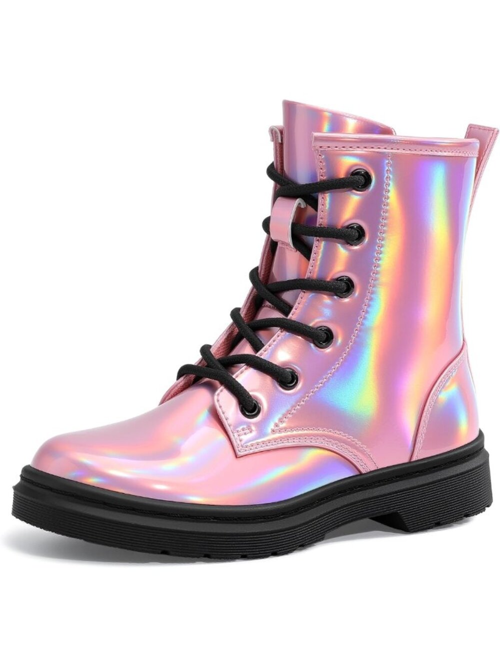 Stylish Shiny Combat Ankle Booties for Girls - Comfortable & Trendy Footwear